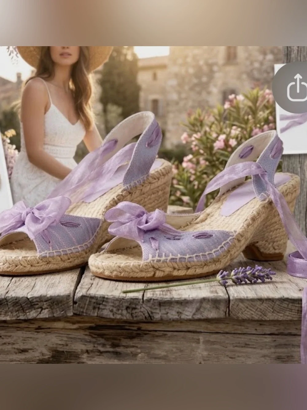 Maypol Lavender Ribbon Espadrille Wedge Sandals Size 8 EU 38 Purple Bow Spain